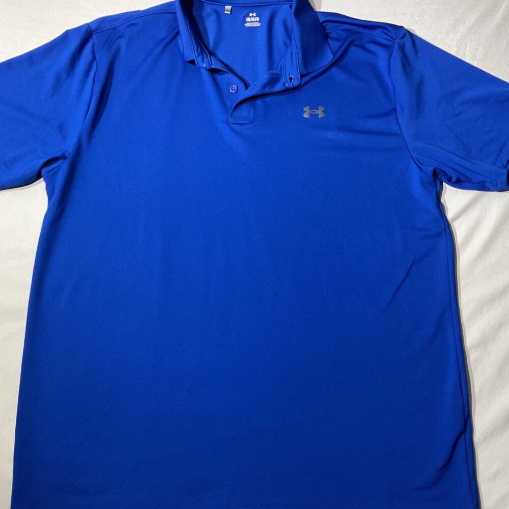 Under Armour Mens Blue Polo Shirt Large L Performance Fit Golf Wear